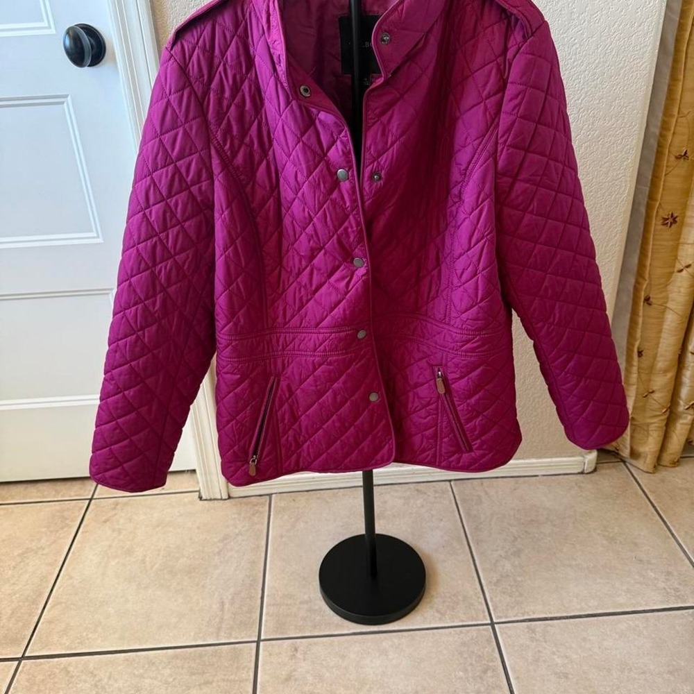 Talbots Womens Raspberry Pink Quilted Diamond Pattern Snap Front Jacket XL